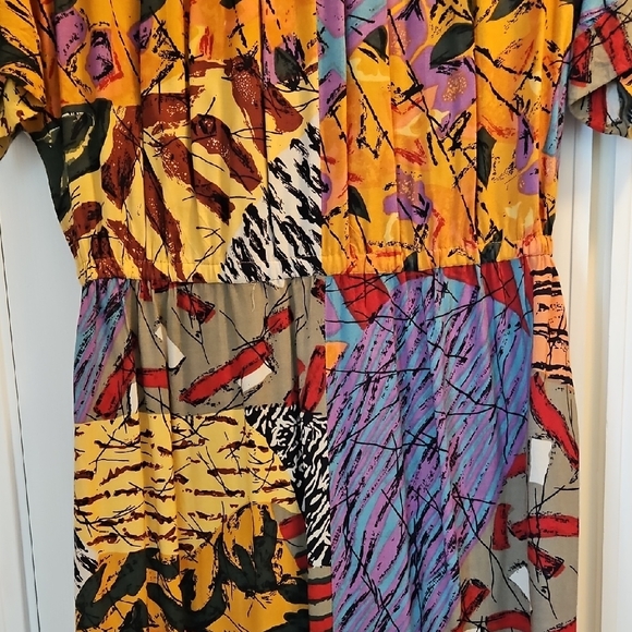 VINTAGE  90S TOGETHER MULTI COLOR BUTTON DOWN  MAXI DRESS - Picture 5 of 9